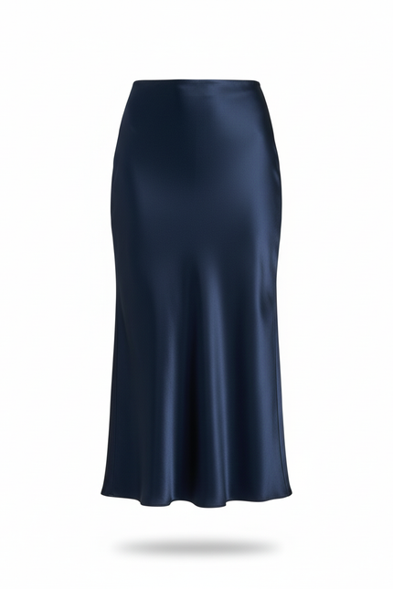 Jupe Longue Fluide Satin Bleu Nuit