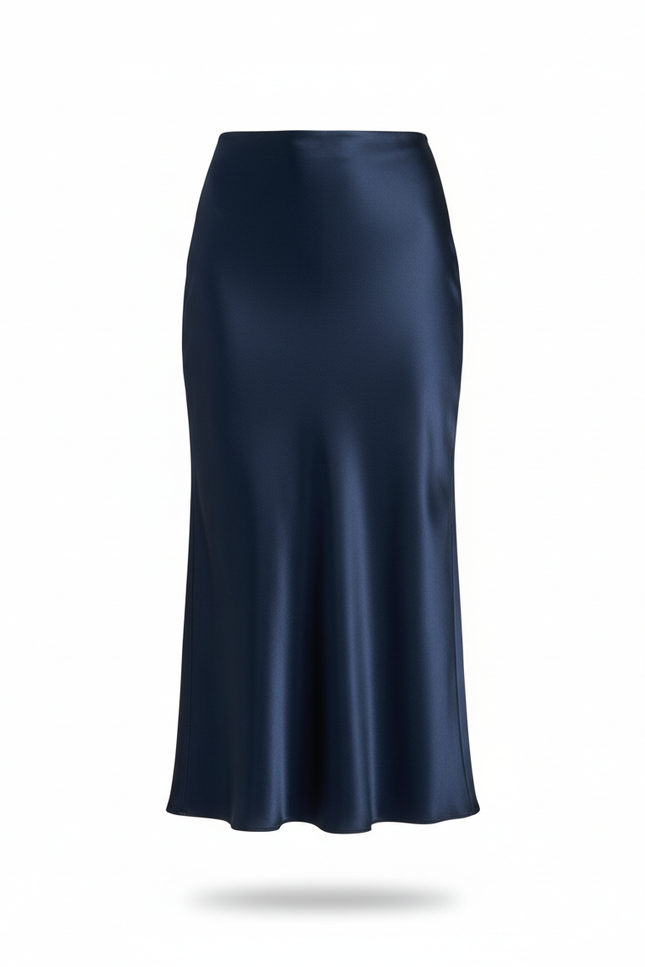 Jupe Longue Fluide Satin Bleu Nuit