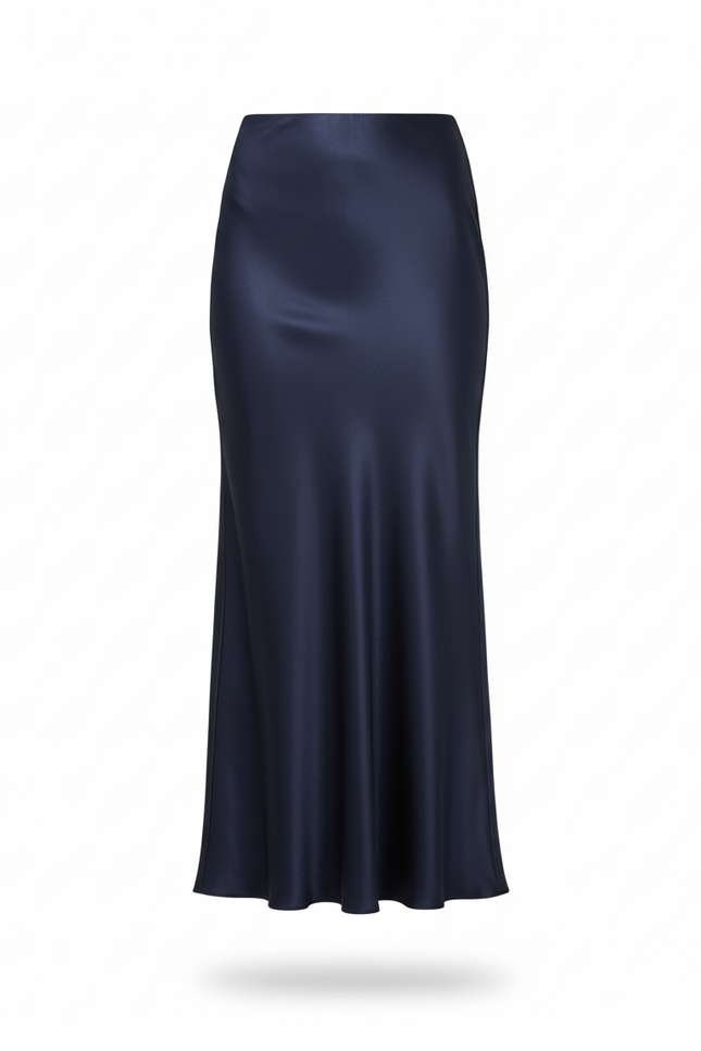 Jupe Longue Satin Bleu Marine