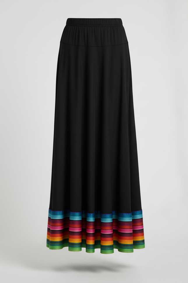 Jupe Longue Noire Fluide Arc-En-Ciel