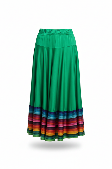 Jupe Longue Verte Fluide Rayures Colorées