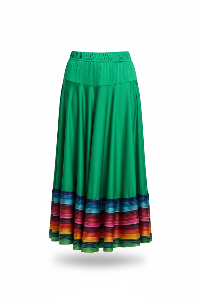 Jupe Longue Verte Fluide Rayures Colorées