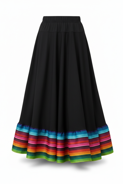 Jupe Longue Noire Rayures Colorées Fluide