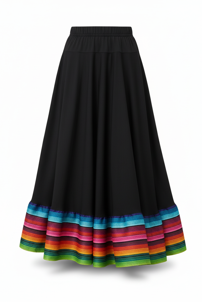 Jupe Longue Noire Rayures Colorées Fluide