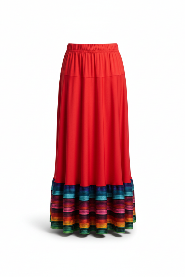 Jupe Longue Rouge Fluide Multicolore