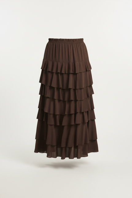 Jupe Longue Marron À Volants Fluide