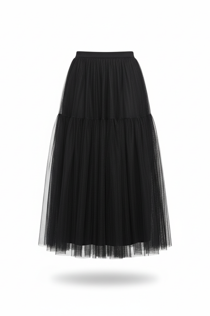 Jupe Longue Noire Tulle Plissée