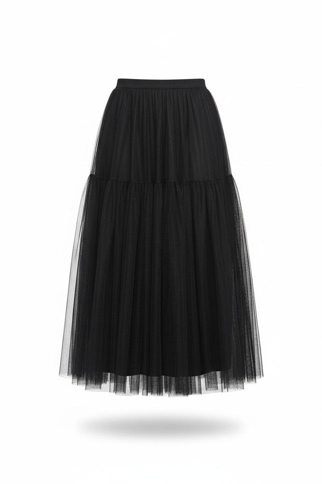 Jupe Longue Noire Tulle Plissée