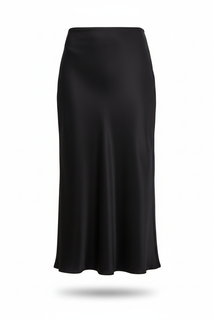 Jupe Longue Noire Satinée Élégante Soirée