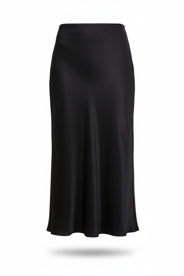 Jupe Longue Noire Satinée Élégante Soirée