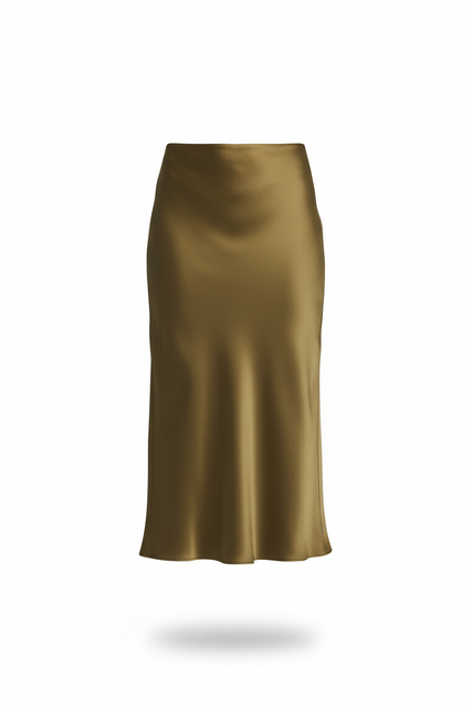 Jupe Longue Vert Olive Satin Fluide