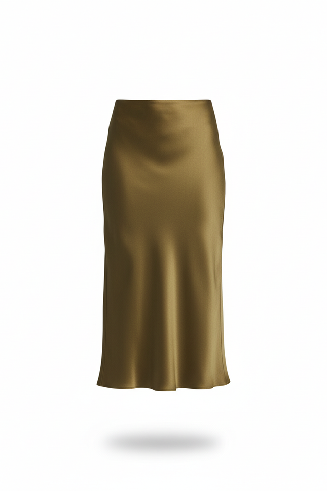 Jupe Longue Vert Olive Satin Fluide