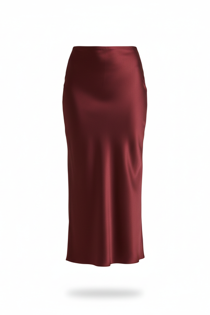 Jupe Longue Bordeaux Satin Élégante