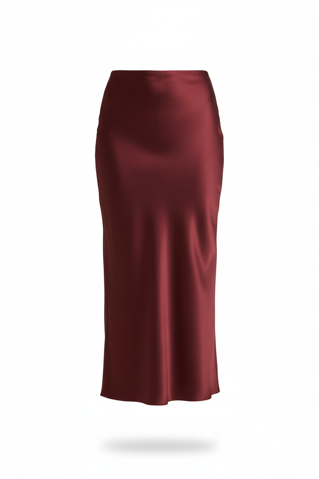 Jupe Longue Bordeaux Satin Élégante