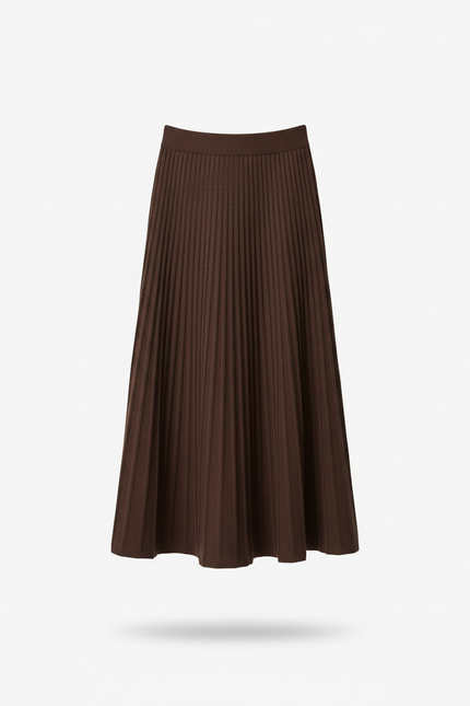 Jupe Longue Marron Tricotée Plissée
