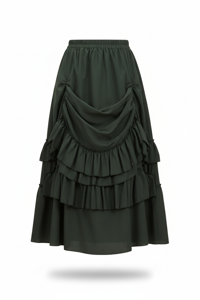 Jupe Longue Verte Chic À Volants