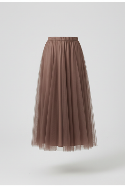 Jupe Longue Tulle Marron Fluide