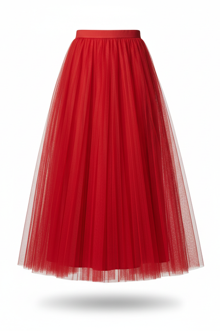 Jupe Longue Rouge Tulle Plissée