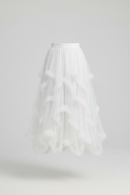 Jupe Longue Blanche Tulle À Volants Élégante