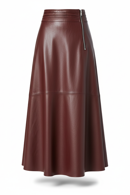 Jupe Longue Cuir Bordeaux