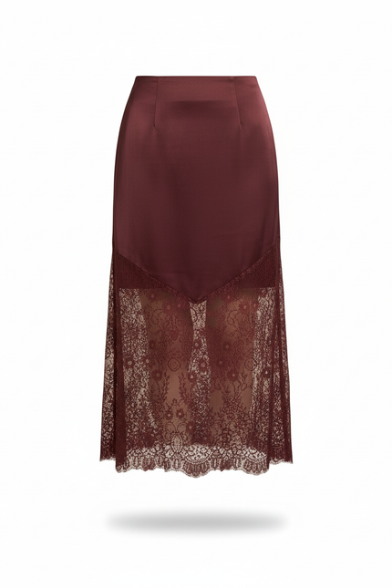 Jupe Longue Bordeaux Dentelle Élégante