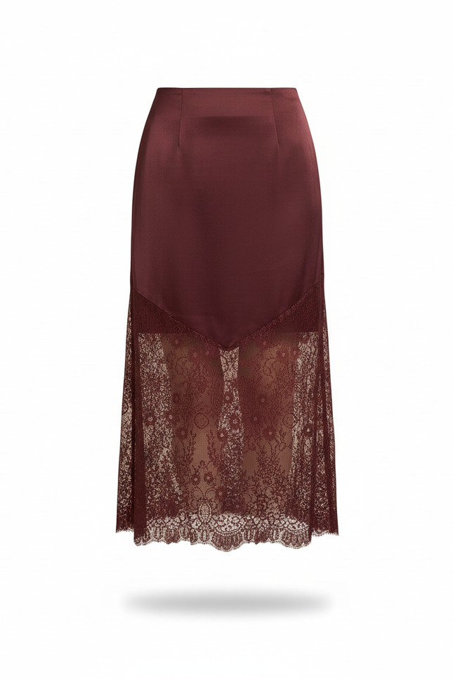 Jupe Longue Bordeaux Dentelle Élégante