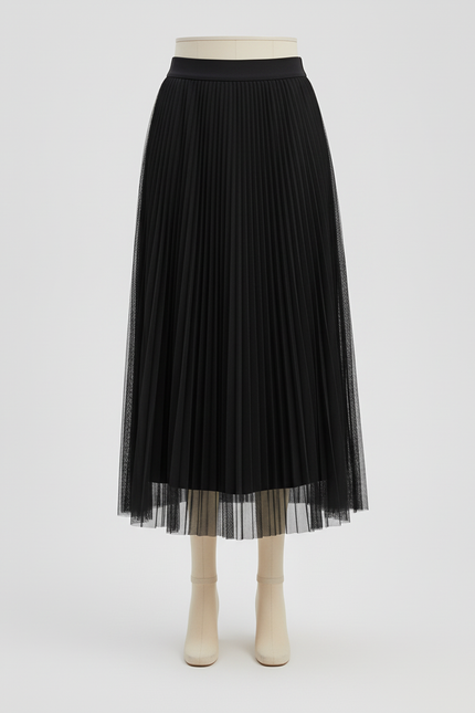 Jupe Longue Noire Plissée Tulle