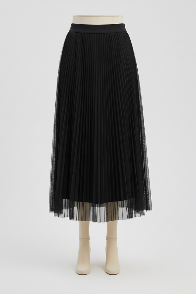Jupe Longue Noire Plissée Tulle