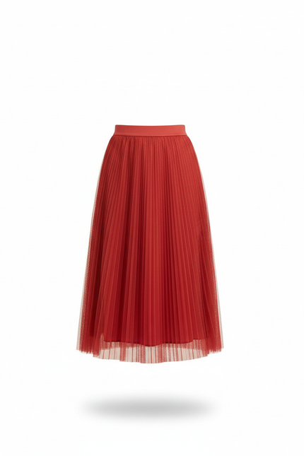 Jupe Longue Rouge Tulle Plissée Femme