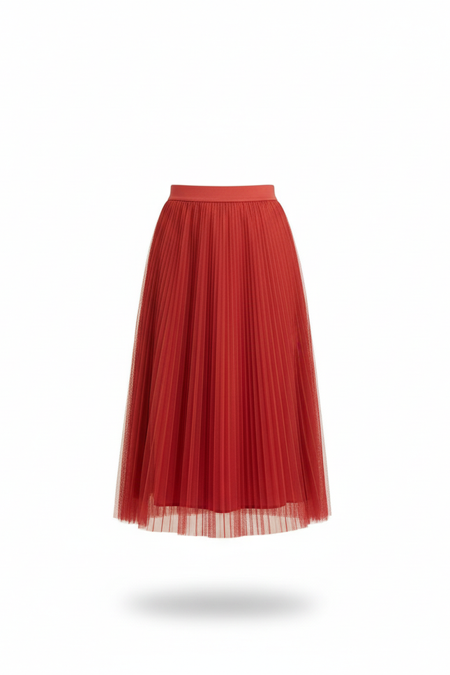 Jupe Longue Rouge Tulle Plissée Femme