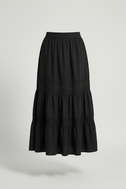 Jupe Longue Noir À Volants Bohème