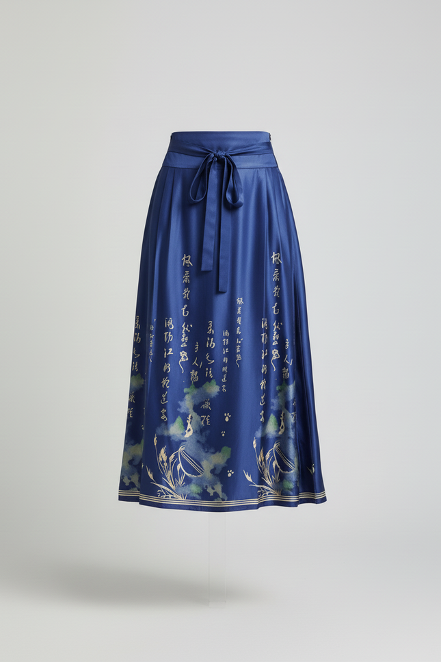 Jupe Longue Bleue Imprimée Chinoise