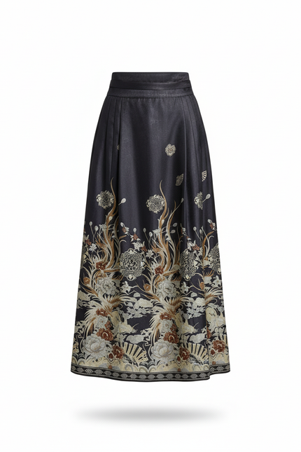 Jupe Longue Plissée Imprimée Florale Élégante