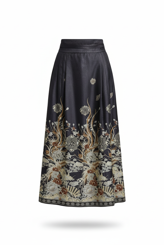 Jupe Longue Plissée Imprimée Florale Élégante