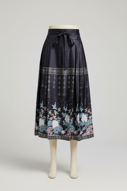 Jupe Longue Plissée Florale Élégante