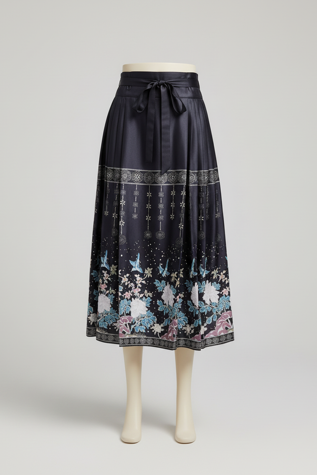 Jupe Longue Plissée Florale Élégante