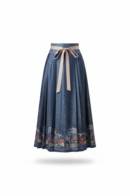 Jupe Longue Plissée Bleue Hanfu