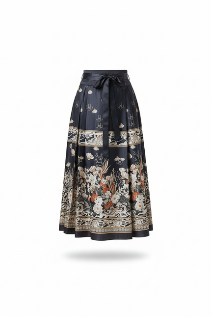 Jupe Longue Plissée Élégante À Motifs Floraux