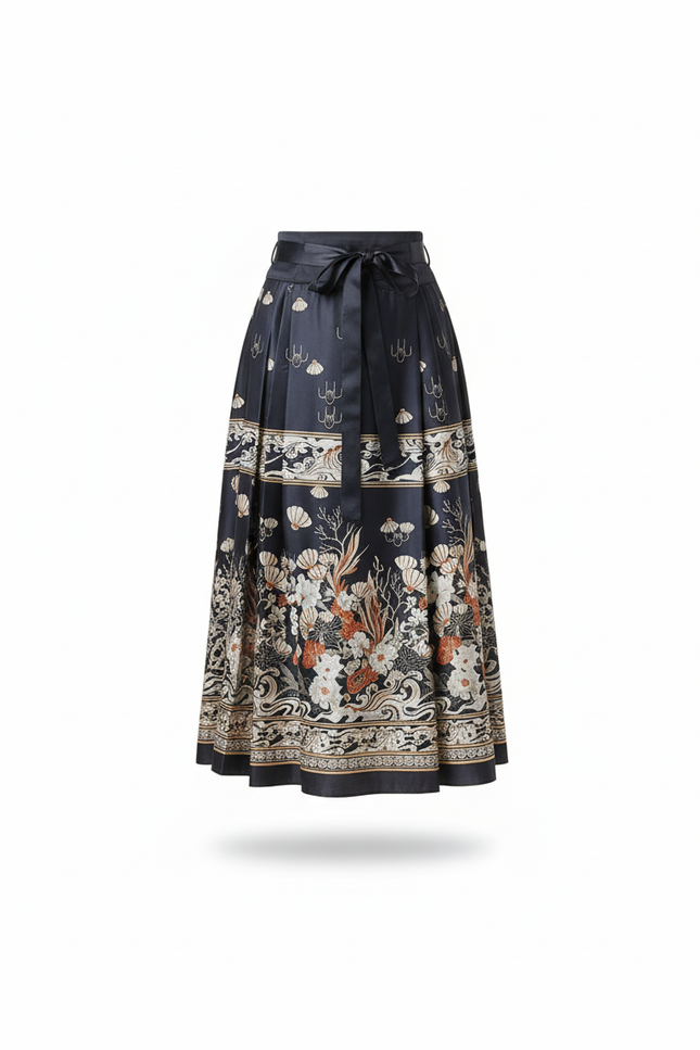 Jupe Longue Plissée Élégante À Motifs Floraux