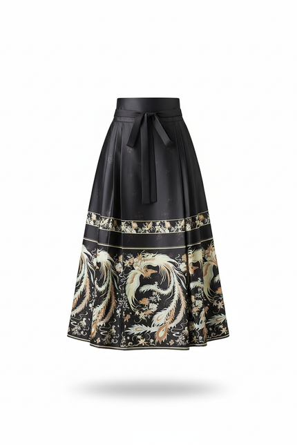 Jupe Longue Plissée Élégante Motif Ethnique