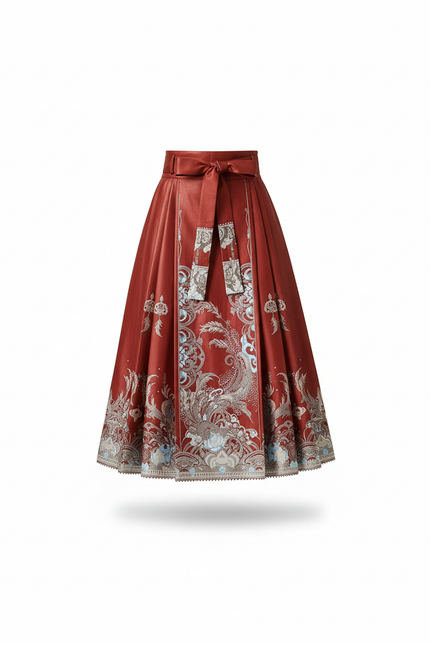 Jupe Longue Plissée Motifs Ethniques Élégante