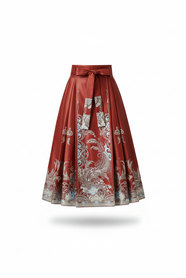 Jupe Longue Plissée Motifs Ethniques Élégante