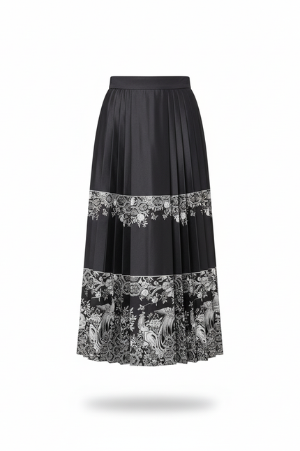 Jupe Longue Plissée Motif Ethnique Élégante Bohème