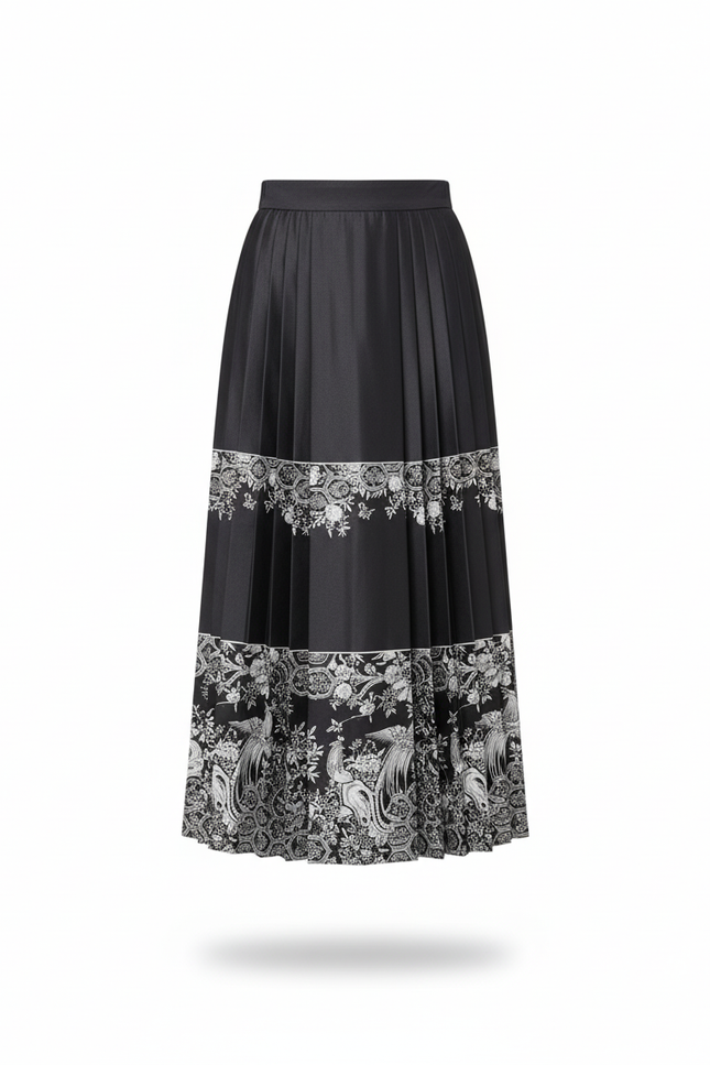 Jupe Longue Plissée Motif Ethnique Élégante Bohème