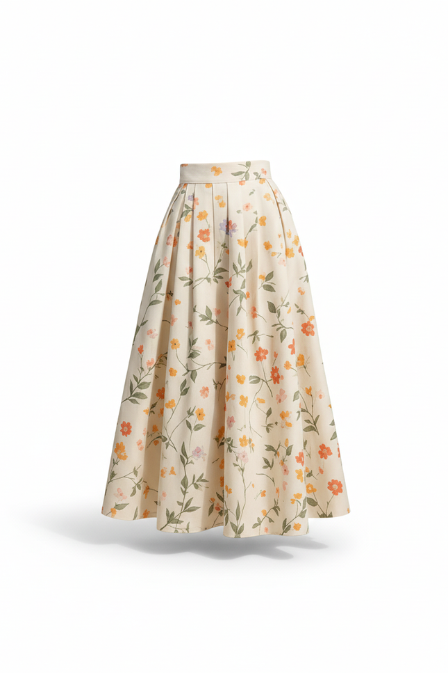 Jupe Longue Crème Fleurie Chic