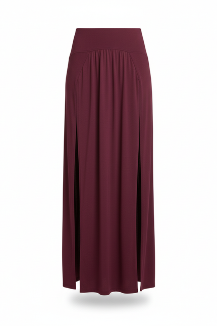Jupe Longue Fluide Bordeaux Double Fente