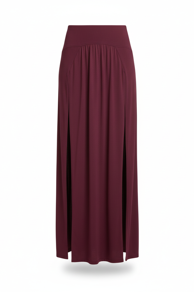 Jupe Longue Fluide Bordeaux Double Fente