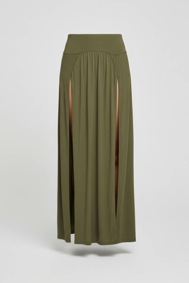 Jupe Longue Fendue Kaki