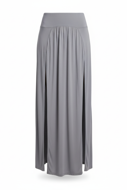 Jupe Longue Grise Double Fente Fluide