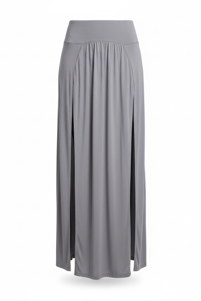 Jupe Longue Grise Double Fente Fluide
